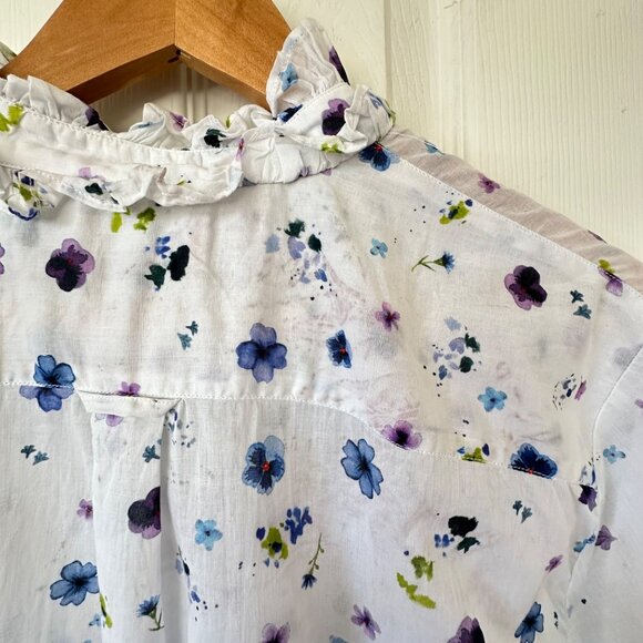 J.Crew Classic-Fit Ruffleneck Shirt Airy Floral Lilac Pansy Size 18 Preppy Sheer - Picture 8 of 13